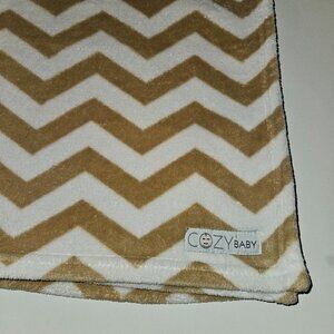 Cozy Baby Brown White Chevron Baby Blanket Fleece Soft Lovey 28x39 Zig Zag